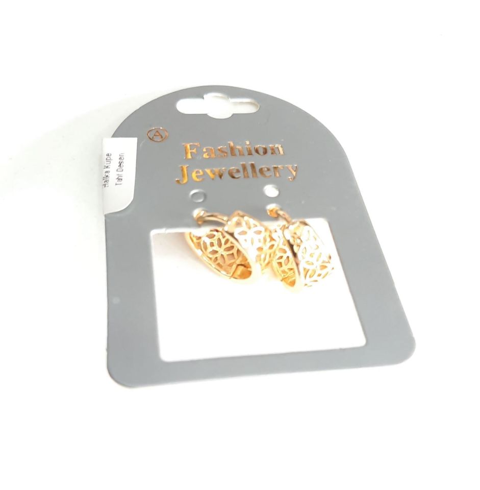 Altın Renkli Halka Küpe Taht Desen Yuvarlak