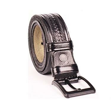 Karalı Orta Dikiş Baskılı Siyah Kösele Deri Kemer 4 cm Unisex - 3017 - 1