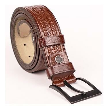 Karalı Desenli Taba Kösele Deri Kemer 4 cm Unisex - 3173 - 3