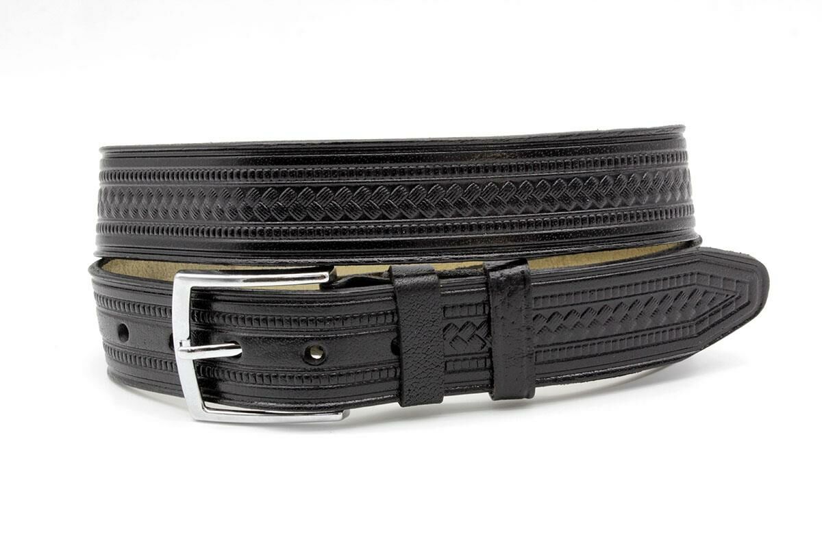 Karalı Baskılı Siyah Kösele Deri Kemer 4 cm Unisex - 3173 - 1