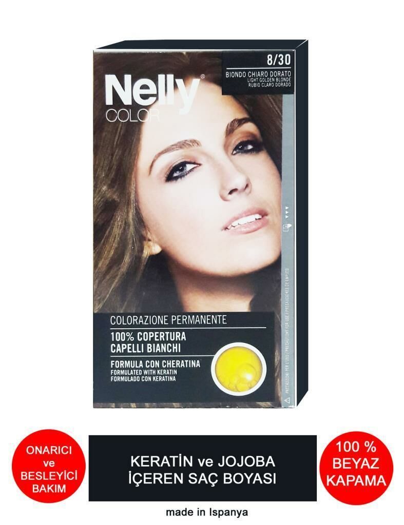 Nelly Jojoba ve Keratinli Saç Boyası 8.30 Açık Altın Sarı