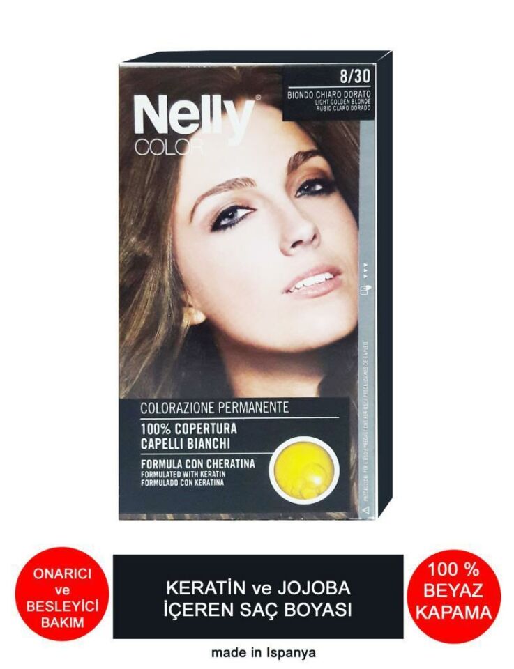 Nelly Jojoba ve Keratinli Saç Boyası 8.30 Açık Altın Sarı