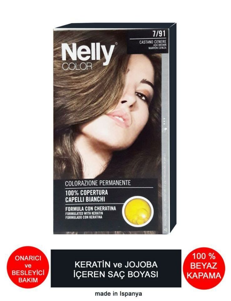 Nelly Jojoba ve Keratinli Saç Boyası 7.91 Küllü Kumral