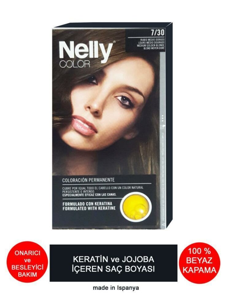 Nelly Jojoba ve Keratinli Saç Boyası 7.30 Orta Altın Sarı