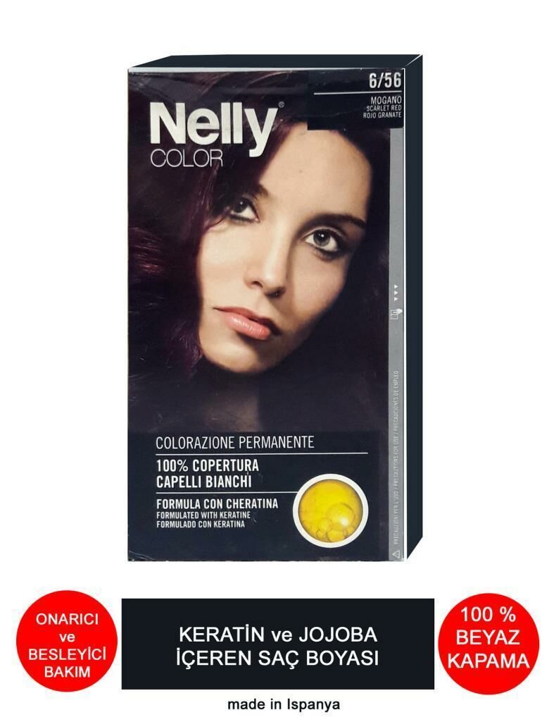 Nelly Jojoba ve Keratinli Saç Boyası 6.56 Şarap Kızılı