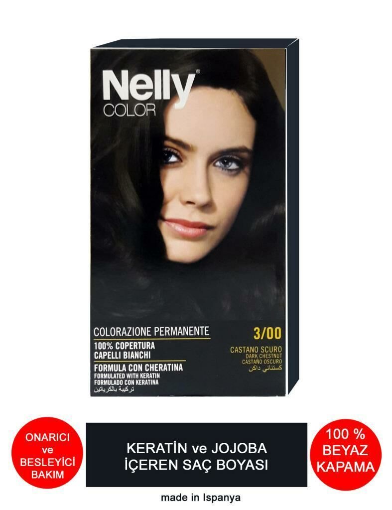 Nelly Jojoba ve Keratinli Saç Boyası 3.00 Koyu Kestane