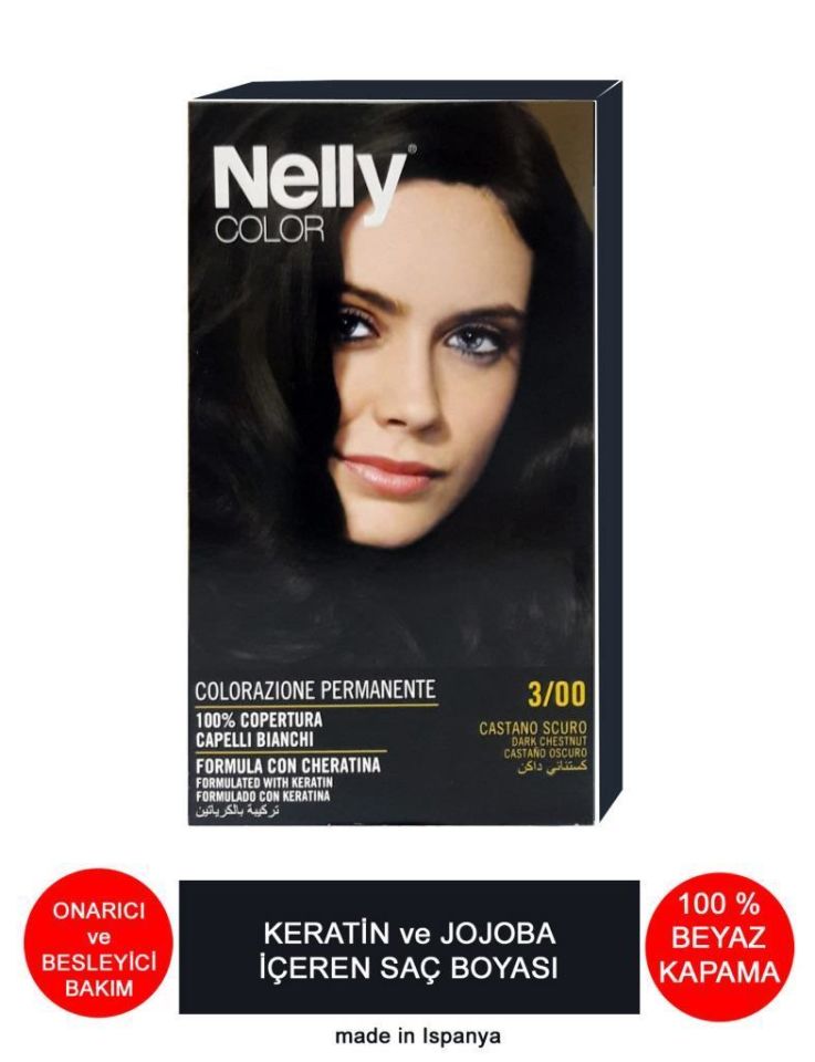 Nelly Jojoba ve Keratinli Saç Boyası 3.00 Koyu Kestane
