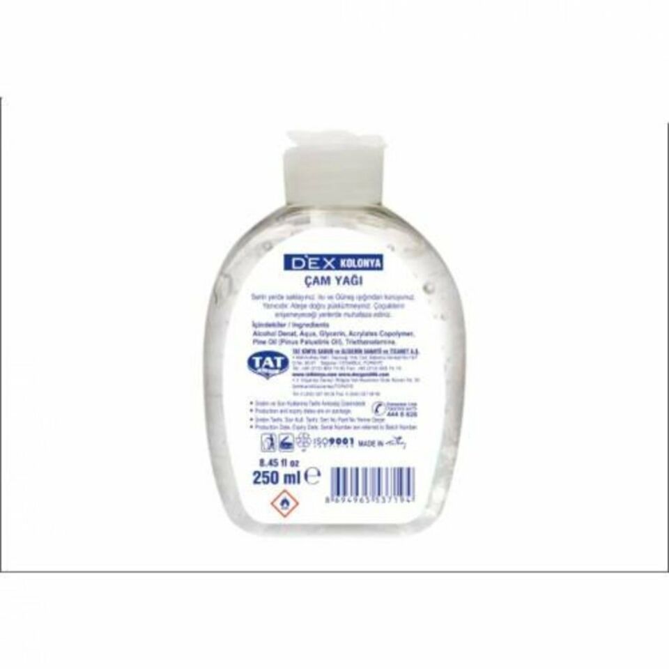 Dex Jel Kolonya Çam Yağı 250 Ml 70 Derece Farmasötik Gliserin Antiseptik Dezenfektan