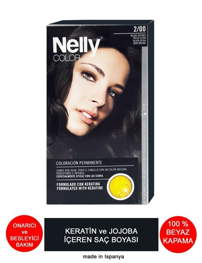 Nelly Jojoba ve Keratinli Saç Boyası 2.00 Siyah