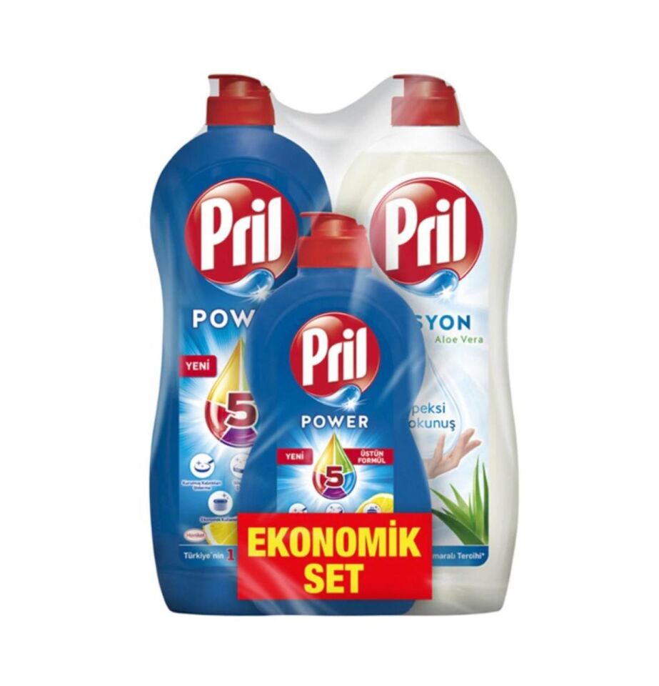 Pril Power Sıvı Bulaşık Deterjanı 675 gr + Losyon 750 ml + Limonlu 430 gr