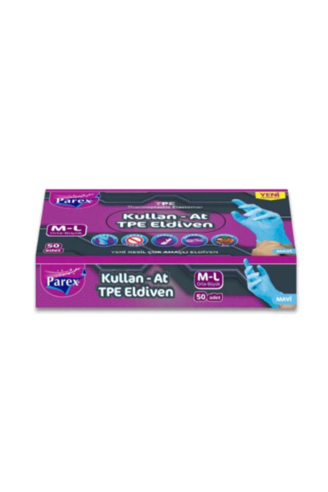 Parex Kullan-At TPE Eldiven Mavi Renk Orta-Büyük Boy 50 li Kutu
