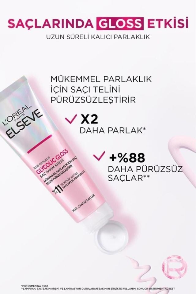 Elseve Glycolic Gloss 3lü Saç Bakım Seti Mükemmel Parlaklık Şampuan 200ML + Saç Kremi 150ML+ Laminasyon Bakım 200ML