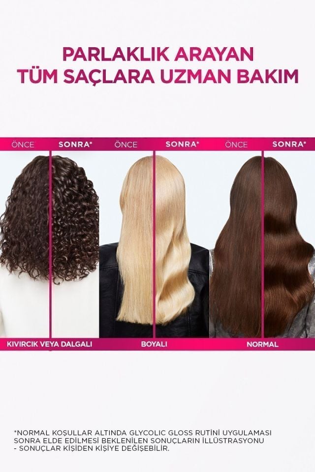 Elseve Glycolic Gloss 3lü Saç Bakım Seti Mükemmel Parlaklık Şampuan 200ML + Saç Kremi 150ML+ Laminasyon Bakım 200ML