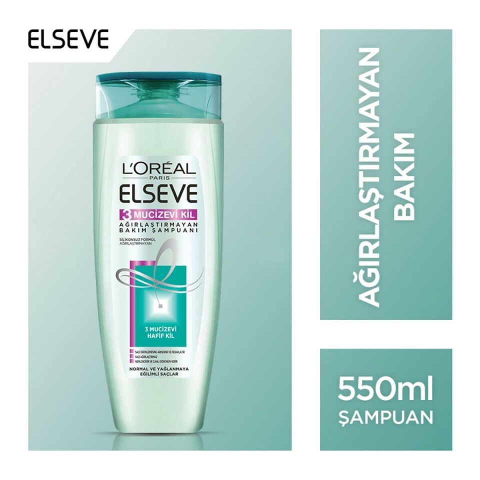 Loreal Elseve Şampuan 550 ml 3 Mucizevi Kil Ağırlaştırmayan Bakım