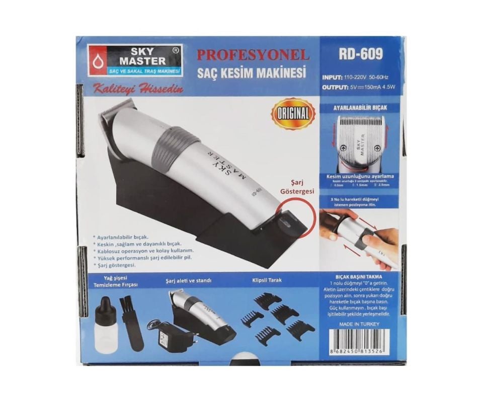 Sky Master Şarjlı Saç ve Sakal Büyük Berber Makinesi RD 609