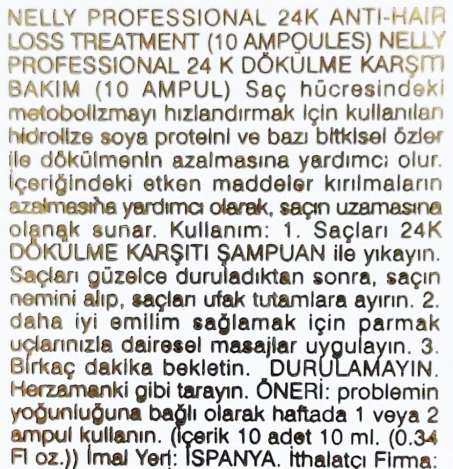 Nelly Professional Gold 24K Saç Dökülmesine Karşı Ampül 10 Ml x 10 Adet