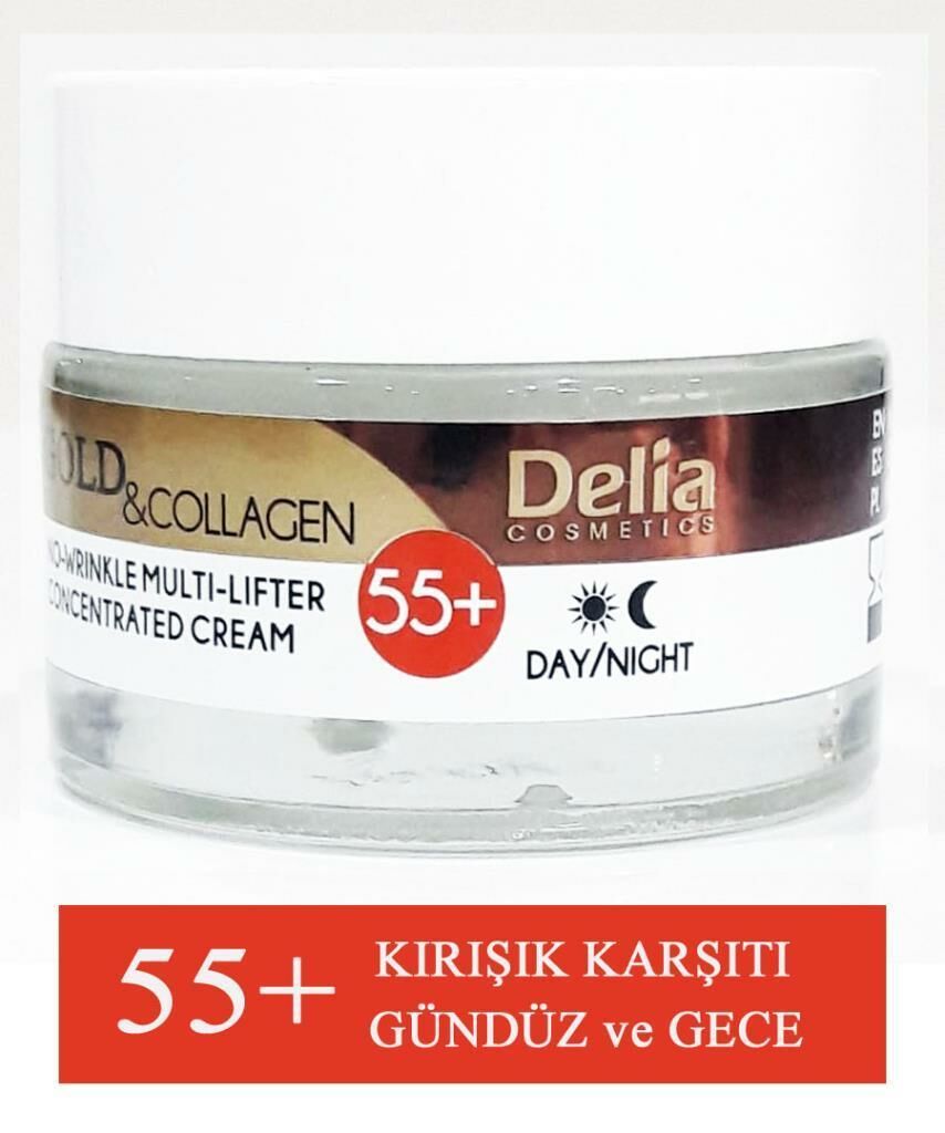 Delia Gold Collagen 55+ No-Wirinkle Kırışık Giderici Gündüz-Gece Kremi kutusuz açılmamış