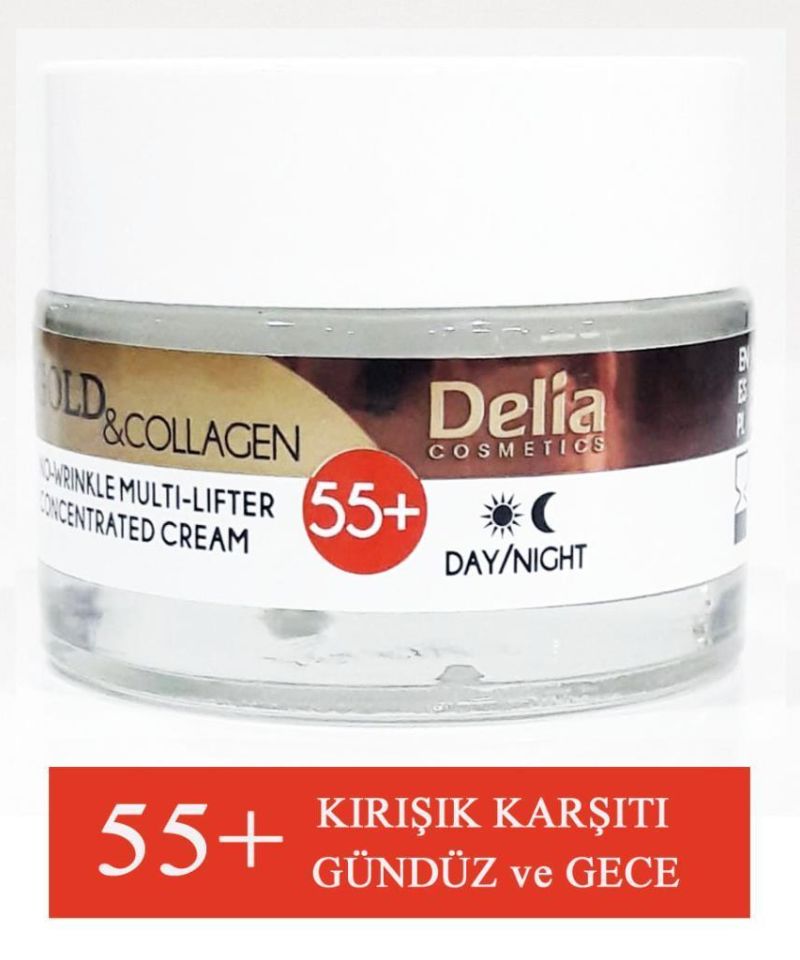 Delia Gold Collagen 55+ No-Wirinkle Kırışık Giderici Gündüz-Gece Kremi kutusuz açılmamış