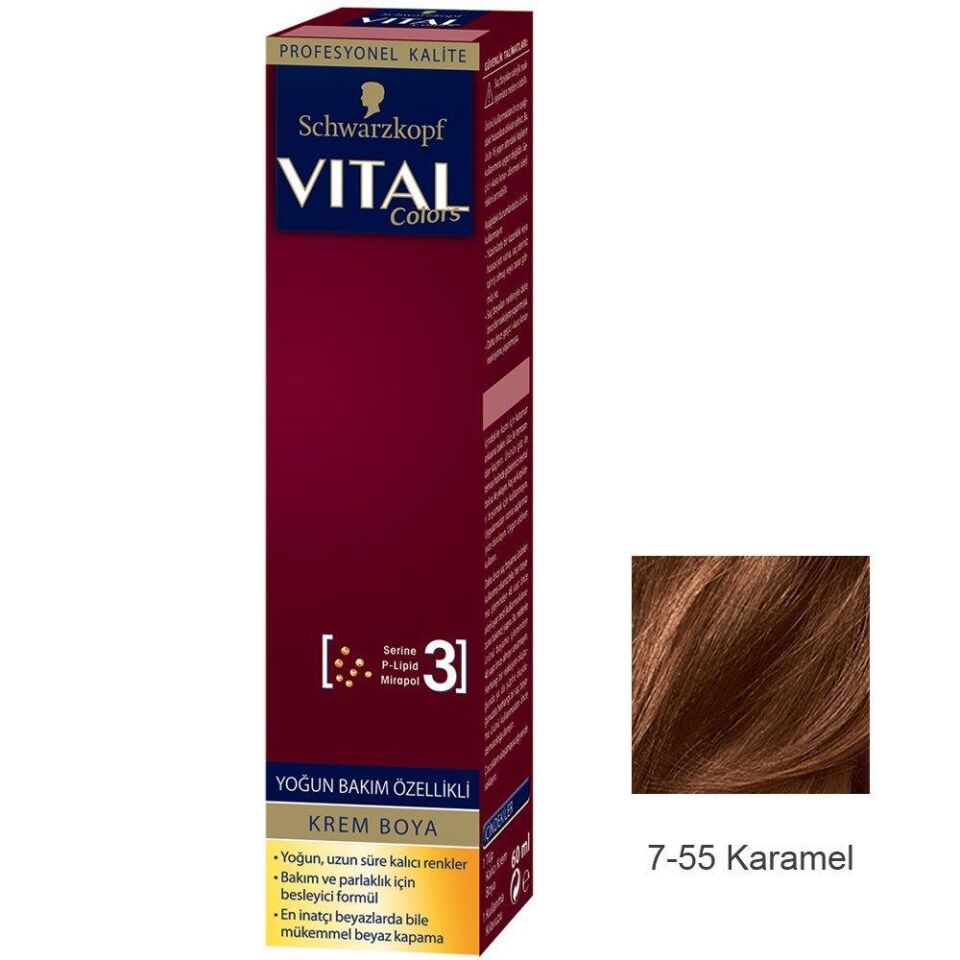 Vital Tüp Saç Boyası 7.55 Karamel + Oksidan Sıvı 50 Ml