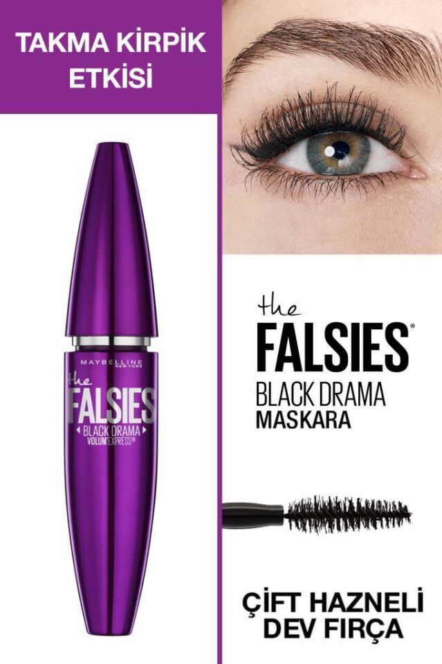 Maybelline Maskara Siyah Falsies Wimpern Black Drama Takma Kirpik Etkili