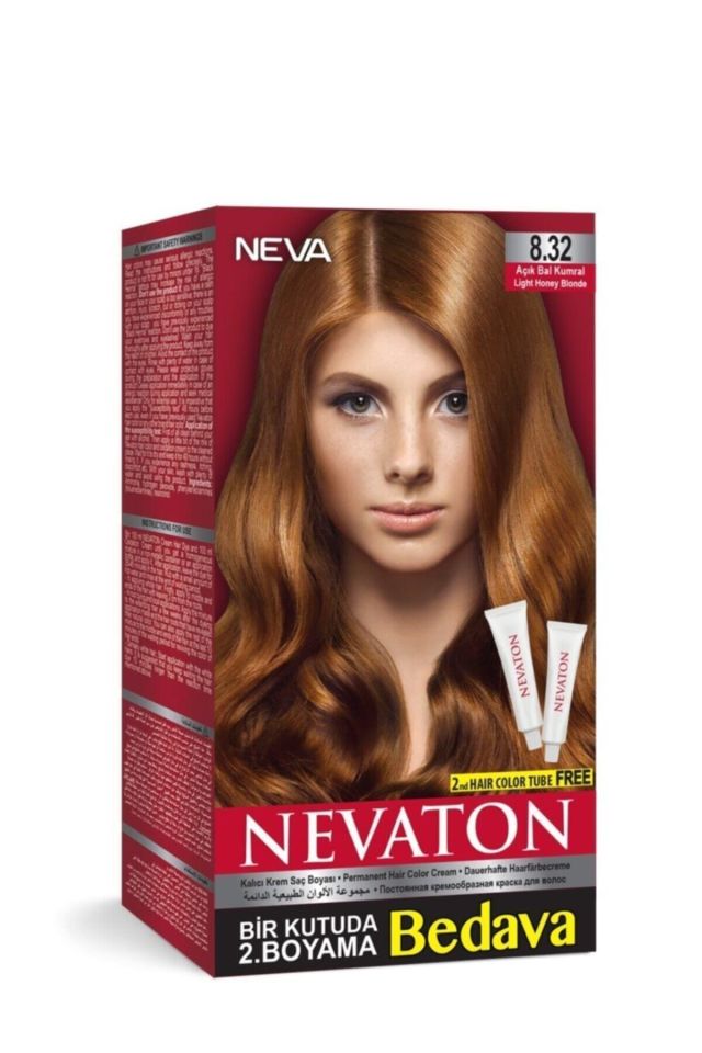 Nevaton 8.32 Açık Bal Kumral Saç Boyası Seti 1 Kutuda 2 Boyama