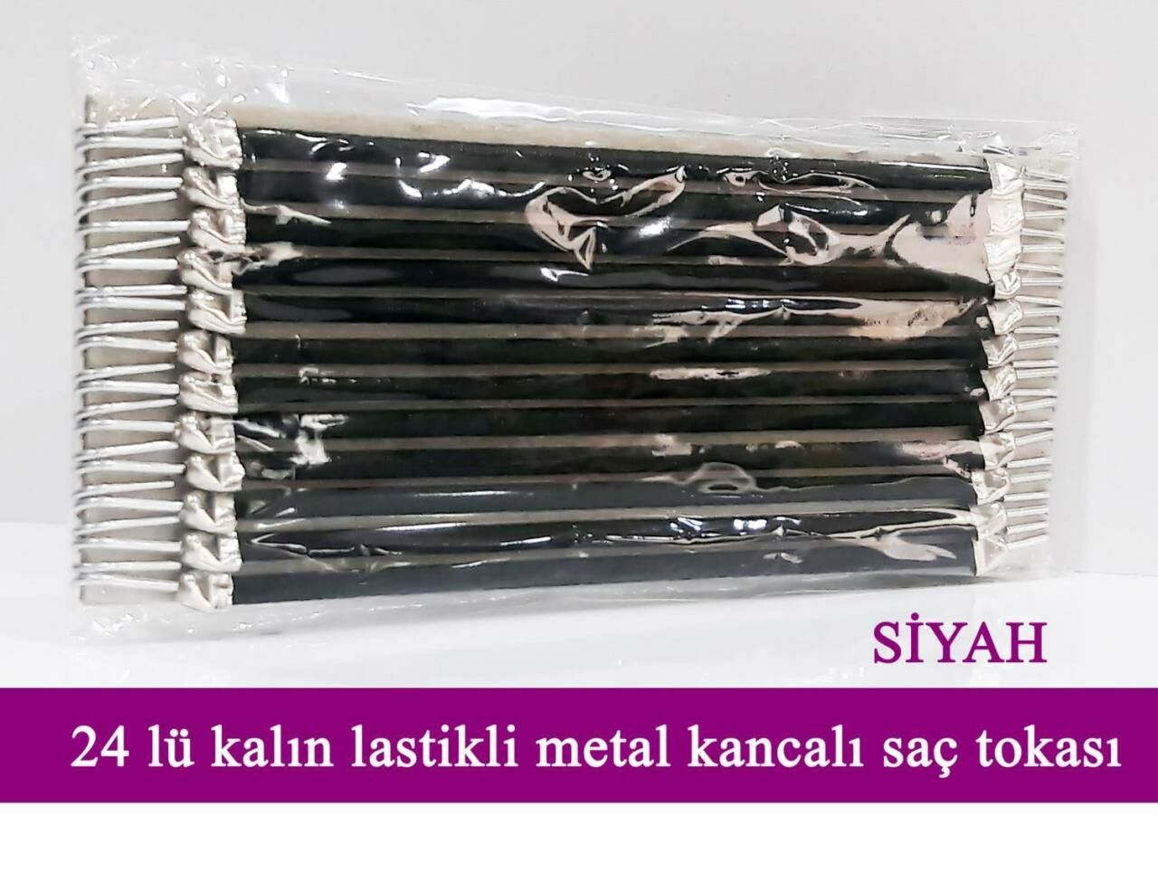 Metal Kancalı Kalın Lastik Toka Siyah 24 lu Paket