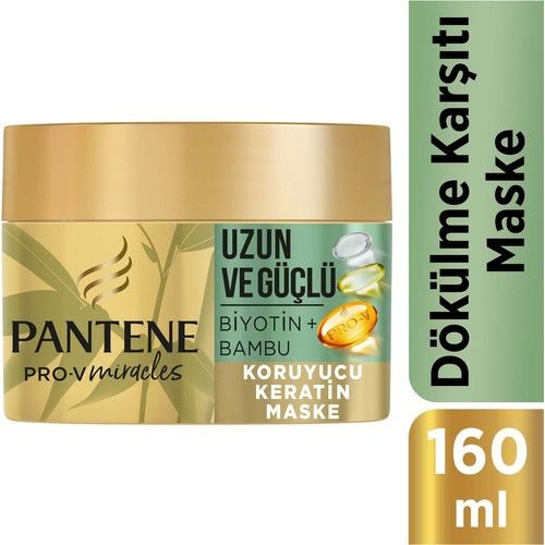 Pantene Uzun ve Güçlü Keratin Koruyucu Dökülme Karşıtı Maske, Bambu ve Biyotinli, 160ml