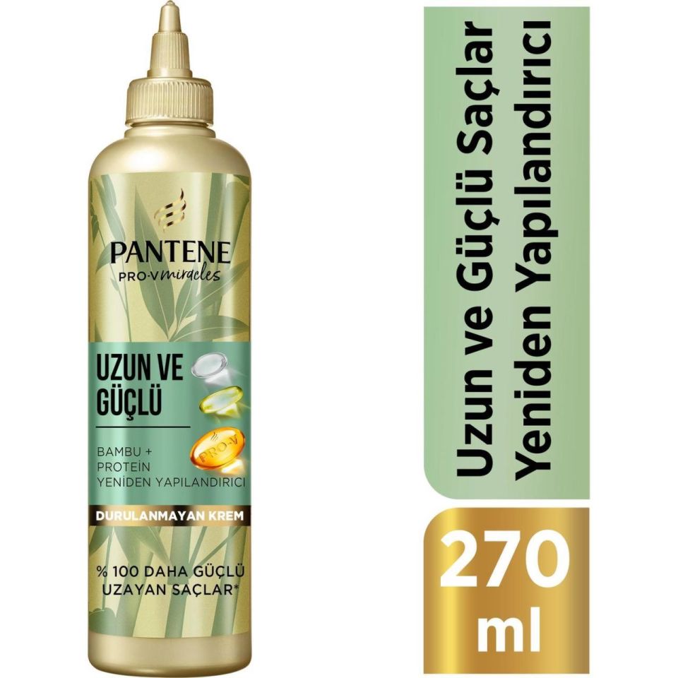 Pantene 7/24 Uzun ve Güçlü Yeniden Yapılandırıcı Durulanmayan Krem, Bambu ve Proteinli 270ml