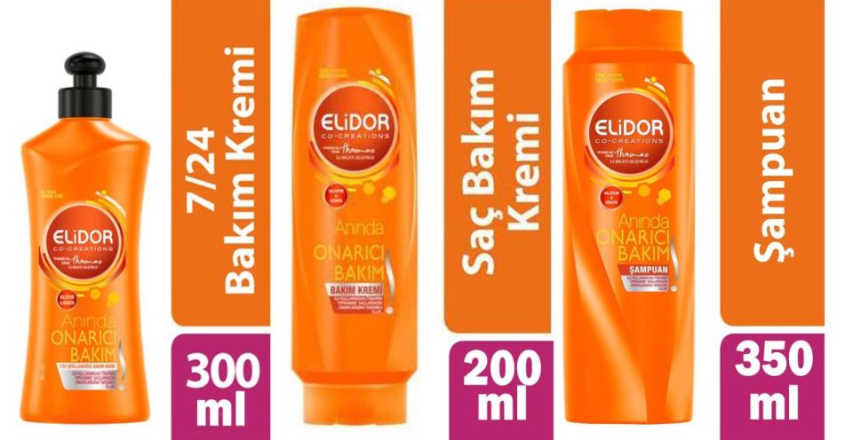 Elidor Anında Onarıcı Bakım Set 300ml 7/24 + 350 ml Şampuan + Saç Kremi 200 ml
