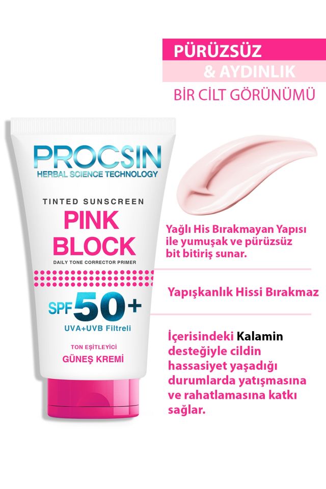 Procsin Pink Block Spf 50+ Ton Eşileyici Güneş Koruyucu Krem 50 Ml
