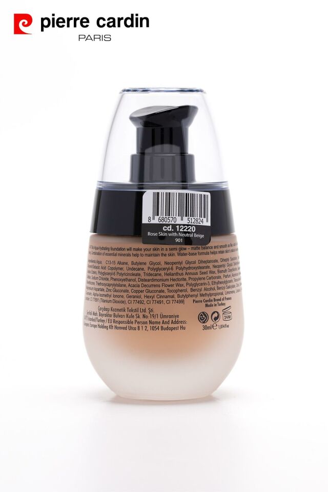 12220 -Pierre Cardin Aqua Wow Mineralli Su Bazlı Fondöten Rose Skin 901 with Neutral Beige