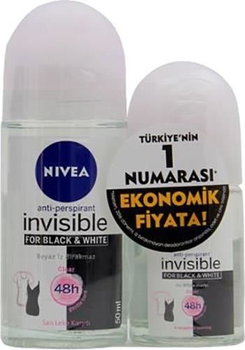Nivea Roll-On Invisible Black White Clear 50 ml + 25ml Roll-On Bayan