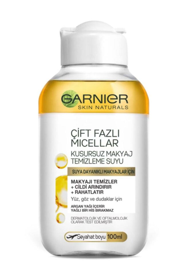 Garnier Çift Fazlı Micellar Suya Dayanıklı Kusursuz Makyaj Temizleme Suyu 100 ml Yüz+Göz+Dudak