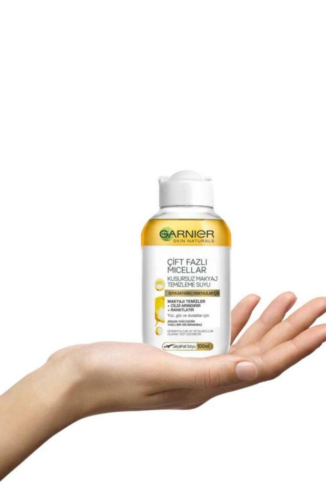 Garnier Çift Fazlı Micellar Suya Dayanıklı Kusursuz Makyaj Temizleme Suyu 100 ml Yüz+Göz+Dudak