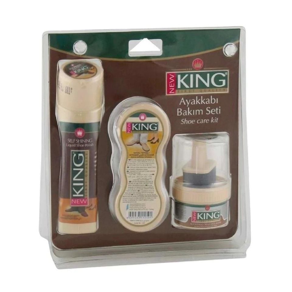 King Ayakkabı Boyası Bakım Seti Kahve 60 ml +75 ml Likit + Cilalı Sünger