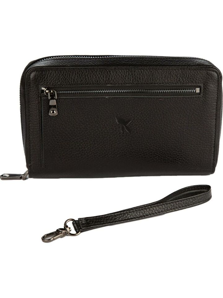 Karalı Siyah Deri Cüzdan Unisex - BC420-1