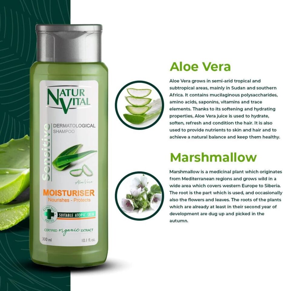 Natur Vital Sensetive Moisturising Şampuan 300 ml Aloe Vera Nemlendirici