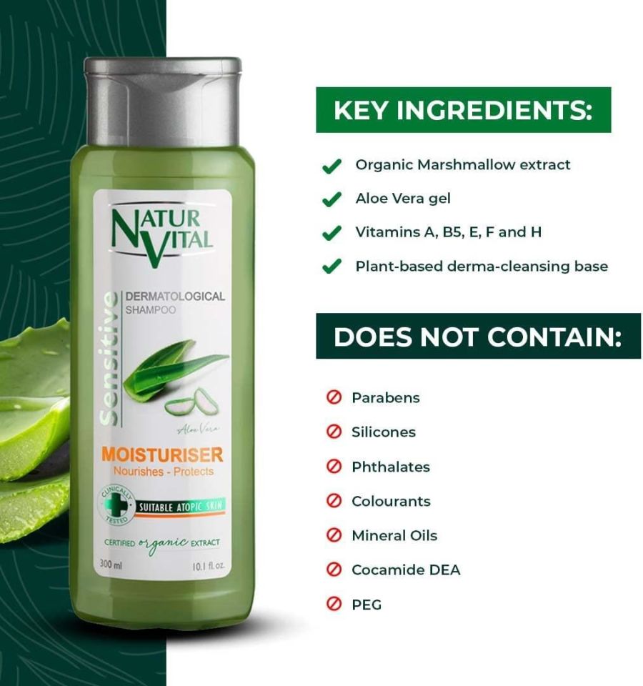 Natur Vital Sensetive Moisturising Şampuan 300 ml Aloe Vera Nemlendirici