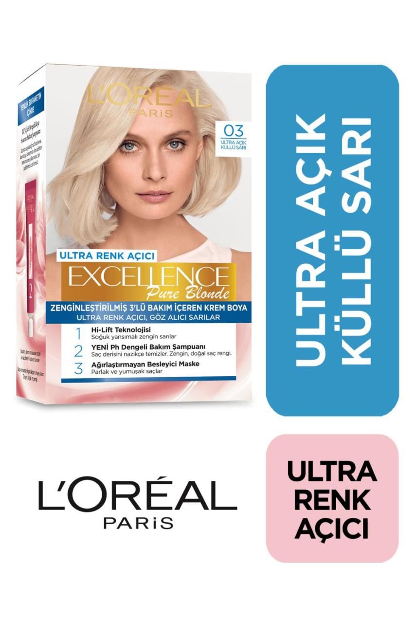 Loreal Excellence 03 Ultra Açık Küllü Sarı Saç Boyası Pure Blonde
