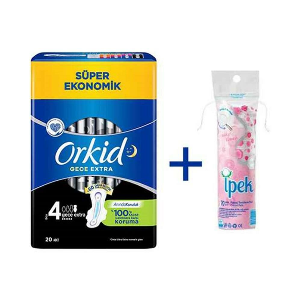 Orkid Ultra Extra Gece 20 Adet Süper Ekonomik Ped No:4 + Pamuk Hediye
