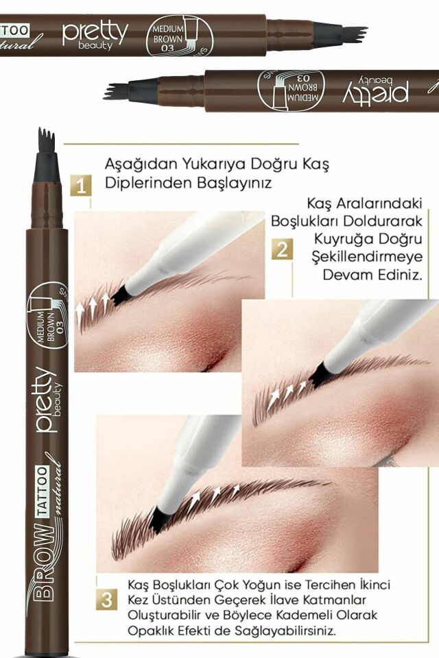 Pretty Kaş Kalemi 03 - Mürdümsü Kahve Tattoo Suya Dayanıklı Likit Pencıl