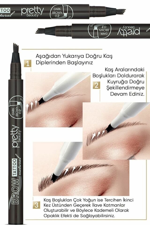 Pretty Kaş Kalemi 02 - Grimsi Kahve Tattoo Suya Dayanıklı Likit Pencıl