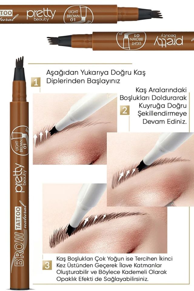 Pretty Kaş Kalemi 01 - Açık Kahve Tattoo Suya Dayanıklı Likit Pencıl