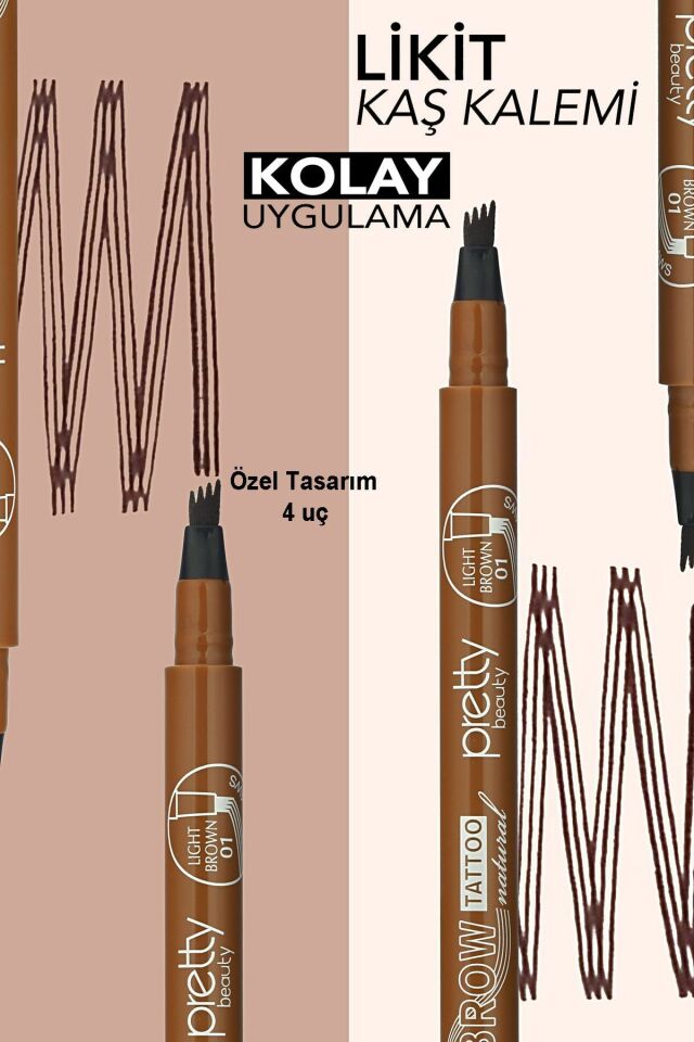 Pretty Kaş Kalemi 01 - Açık Kahve Tattoo Suya Dayanıklı Likit Pencıl