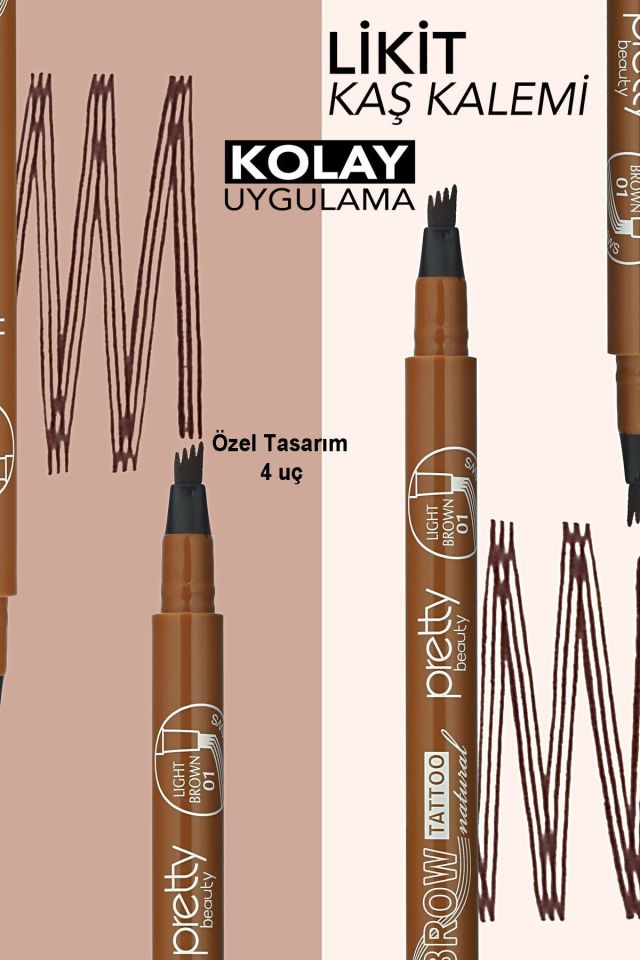 Pretty Kaş Kalemi 01 - Açık Kahve Tattoo Suya Dayanıklı Likit Pencıl