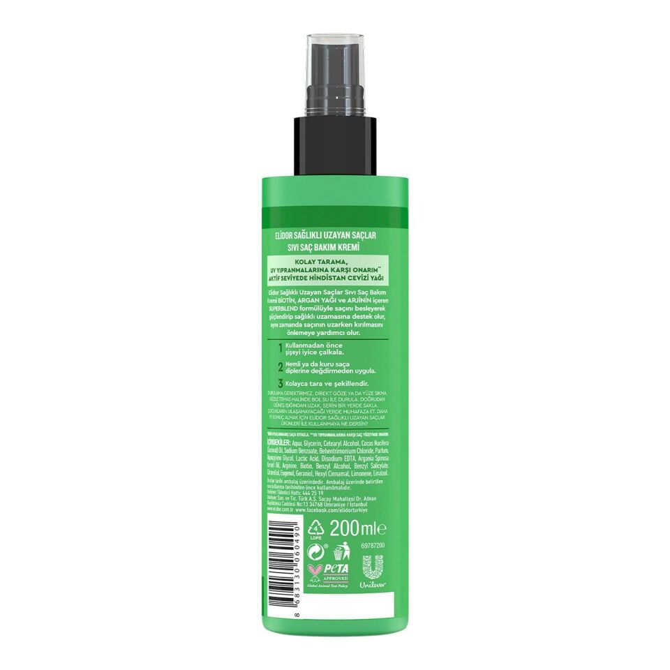 Elidor Sıvı Saç Kremi Sağlıklı Uzayan Saçlar Biotin Argan Yağı Arjinin 200 Ml