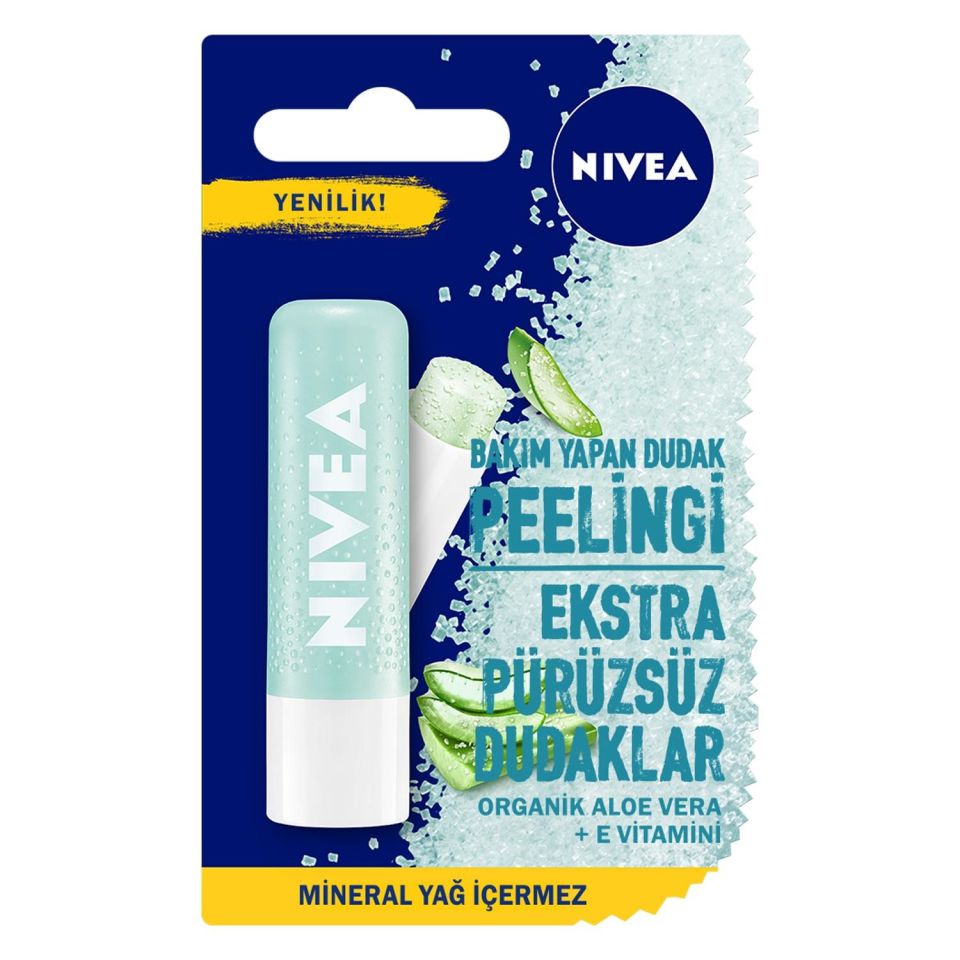 Nivea Lip Aloe Vera İçerikli Dudak Bakım Peeling 4.8 g Dudak Nemlendirici ,Makyaj Bazı,E Vitamini ve