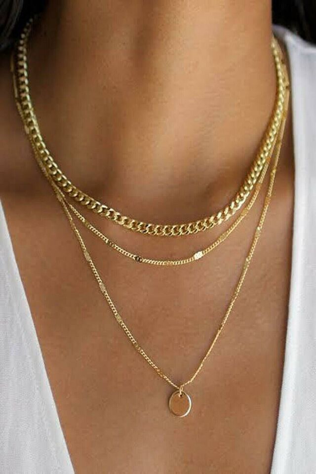 Pul Kelebek Kolye Üçlü Gold