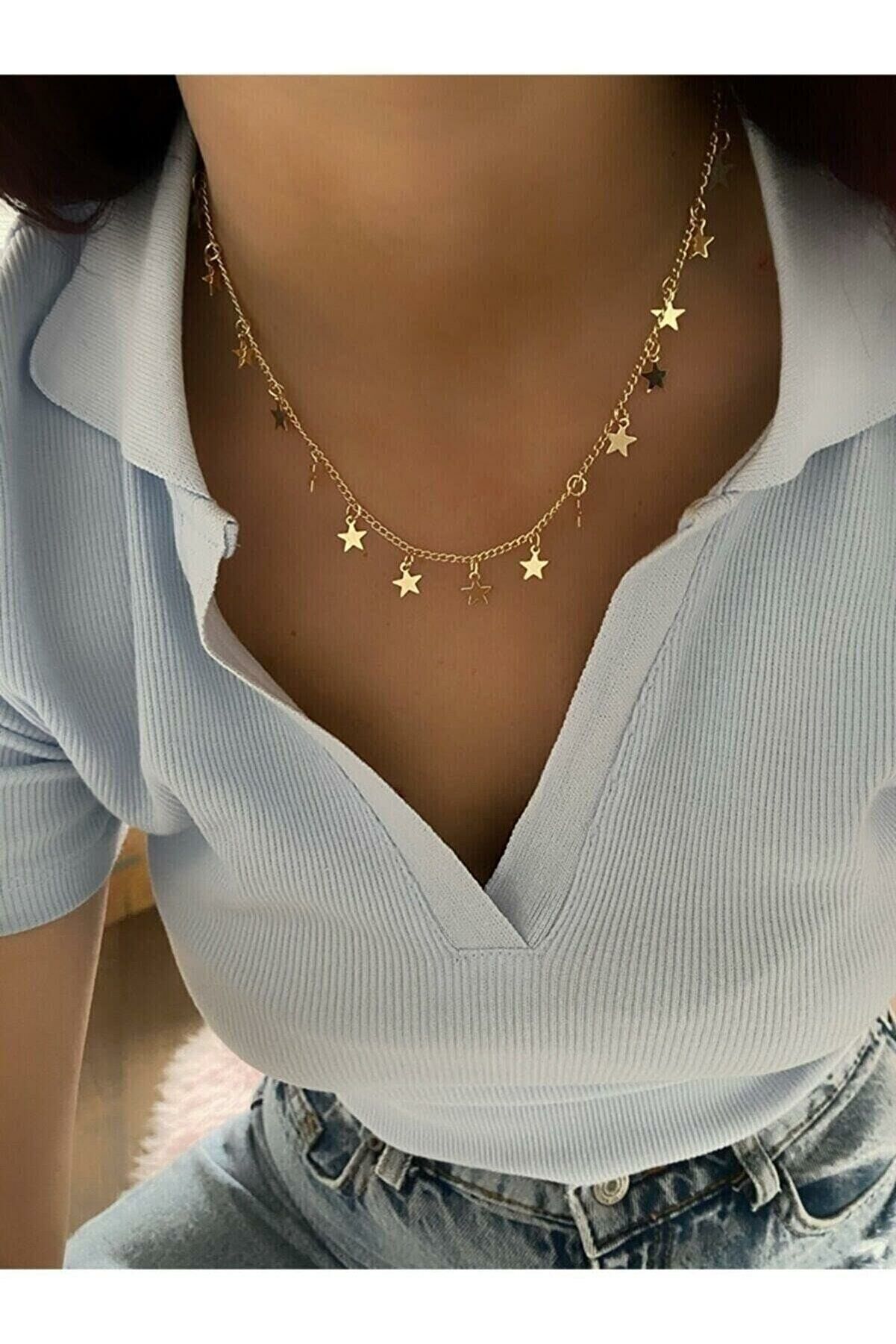 Çoklu Yıldız Gold Kolye Çoklu