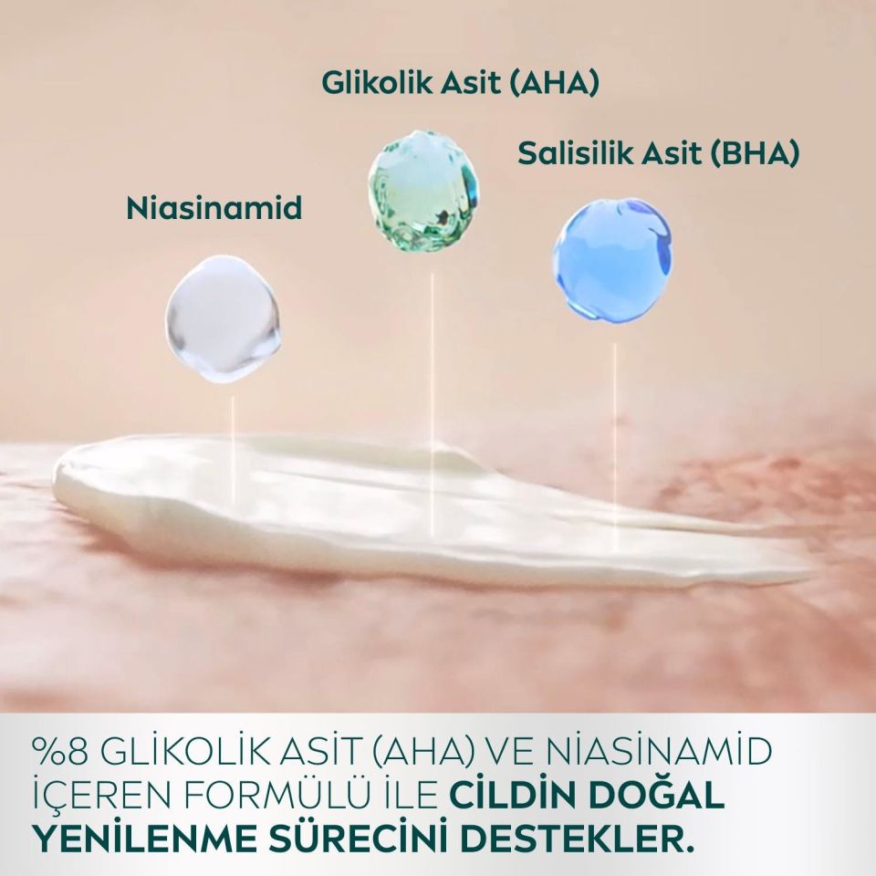NIVEA Derma Skin Clear Night Exfoliator Gece Arındırıcı Krem 40ml, %8 Glikolik Asit (AHA) ve Salisil